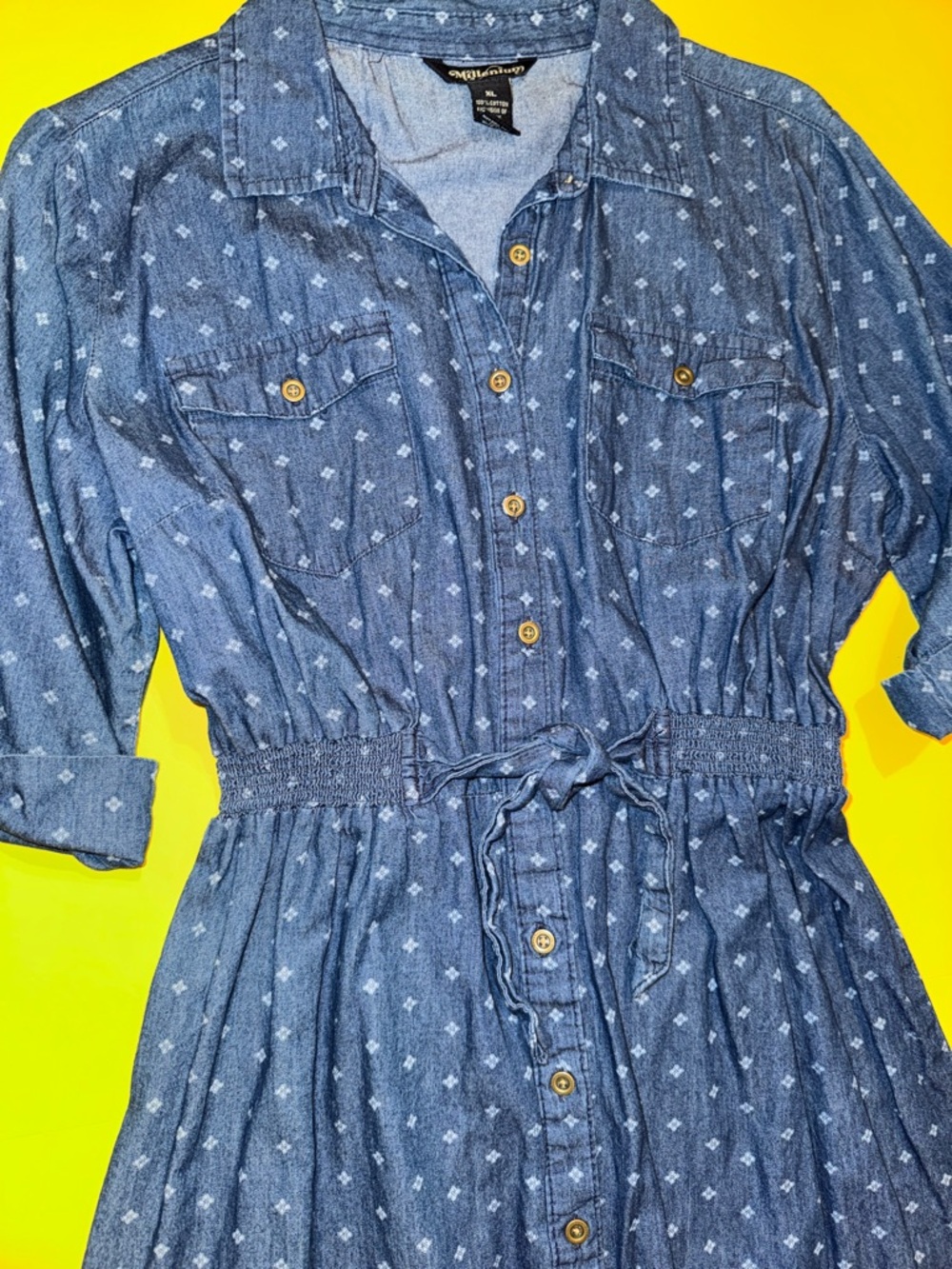 Millenium Denim Button-Front Midi Dress in Blue New Sz XL - Picture 3 of 6